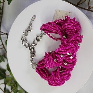 Vintage Vincero Fuchsia Pink Knotted Seed Bead Bracelet